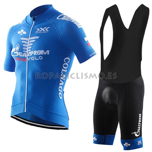 2017 Maillot Gazprom Rusvelo Colnago tirantes mangas cortas azul